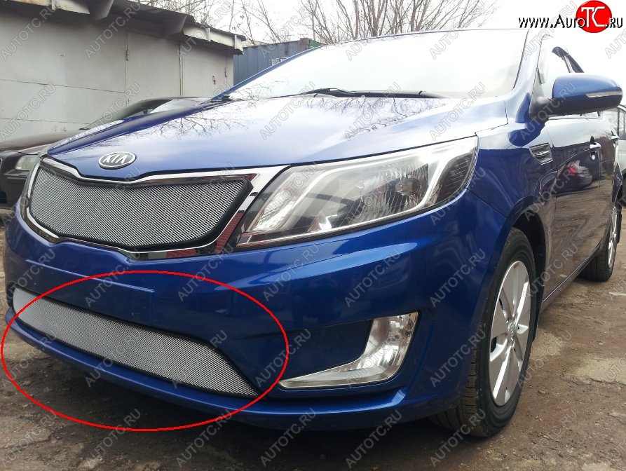 1 599 р. Нижняя защитная сетка на бампер Russtal (хром) KIA Rio 3 QB дорестайлингхэтчбек5дв. (2011-2015)  с доставкой в г. Москва