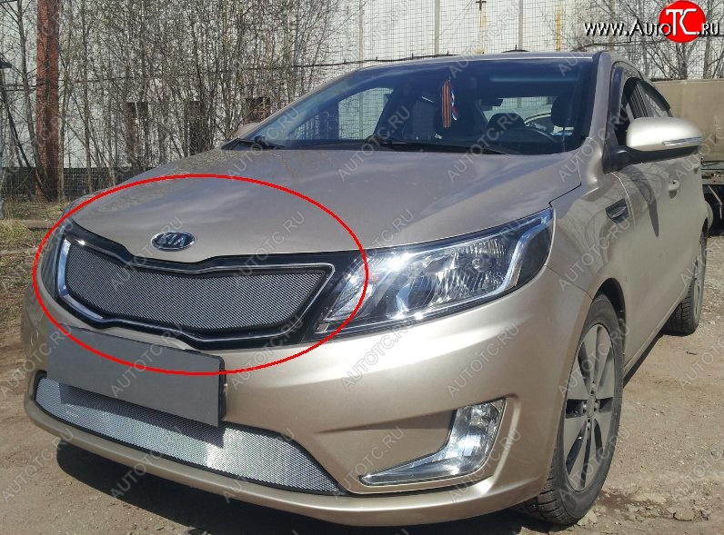 1 599 р. Сетка в решетку радиатора (к-я Premium) Russtal KIA Rio 3 QB дорестайлинг седан (2011-2015) (хром)  с доставкой в г. Москва