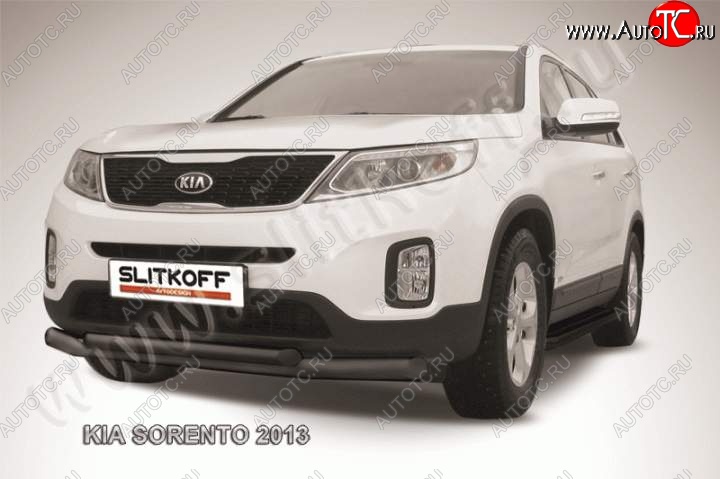 11 449 р. Защита переднего бампера из труб d76+57 Slitkoff (двойная)  KIA Sorento  XM (2012-2015) рестайлинг (Цвет: серебристый)  с доставкой в г. Москва