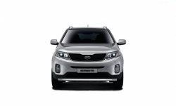 Защита переднего бампера одинарная из трубы d63 мм Petroil Tuning KIA Sorento XM рестайлинг (2012-2015)  (Нержавеющая полированная сталь)