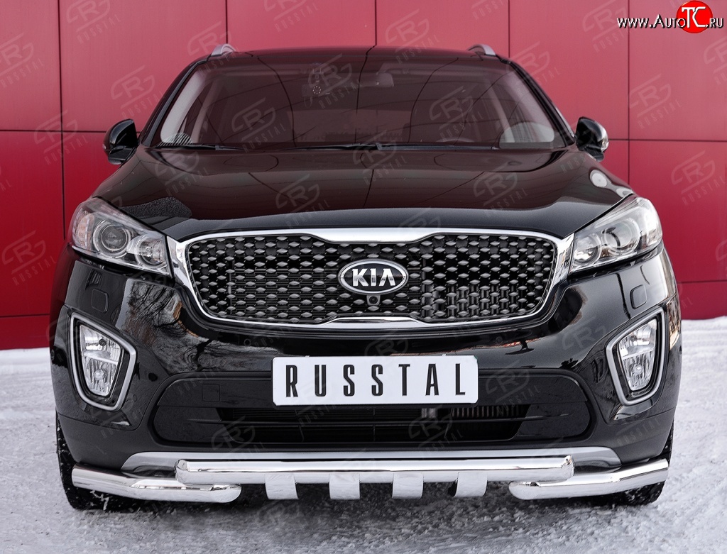 27 999 р. Защита переднего бампера (2 трубыØ63 мм, нержавейка) SLITKOFF KIA Sorento UM/Prime дорестайлинг (2014-2018)  с доставкой в г. Москва