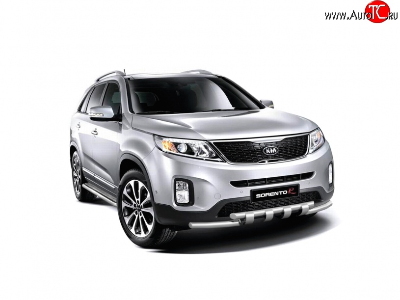 13 499 р. Широкая защита порогов Petroil Tuning KIA Sorento XM рестайлинг (2012-2015) (Нержавеющая полированная сталь)  с доставкой в г. Москва