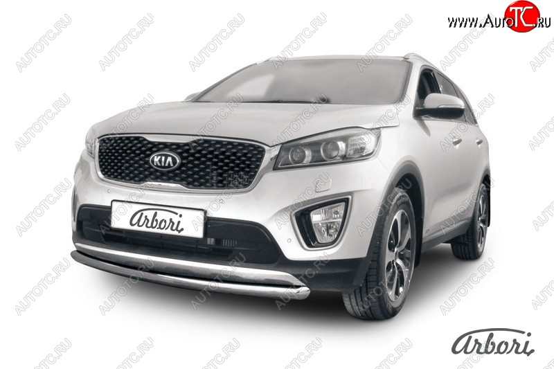 13 949 р. Защита переднего бампера Arbori (короткая, нержавейка, 1 труба d57 mm). KIA Sorento UM/Prime дорестайлинг (2014-2018)  с доставкой в г. Москва