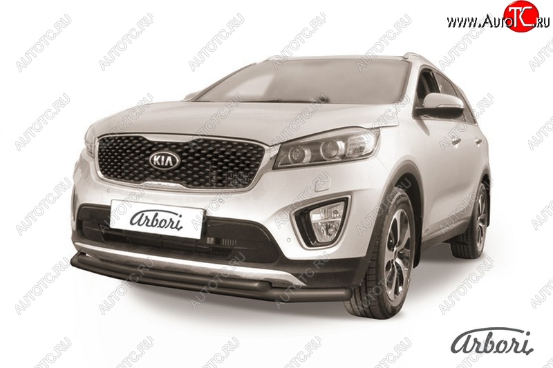 6 349 р. Защита переднего бампера Arbori (черная, 2 трубы d57 и 42 mm) KIA Sorento UM/Prime дорестайлинг (2014-2018)  с доставкой в г. Москва