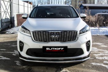 12 999 р. Защита переднего бампера Slitkoff (двойная, d57/42)  KIA Sorento  UM/Prime (2018-2020) рестайлинг (Нержавейка, Полированная)  с доставкой в г. Москва. Увеличить фотографию 2