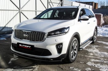 8 999 р. Защита переднего бампера Slitkoff (двойная, d57/42) KIA Sorento UM/Prime рестайлинг (2018-2020) (Сталь с полимерным покрытием. Цвет: чёрный)  с доставкой в г. Москва. Увеличить фотографию 1