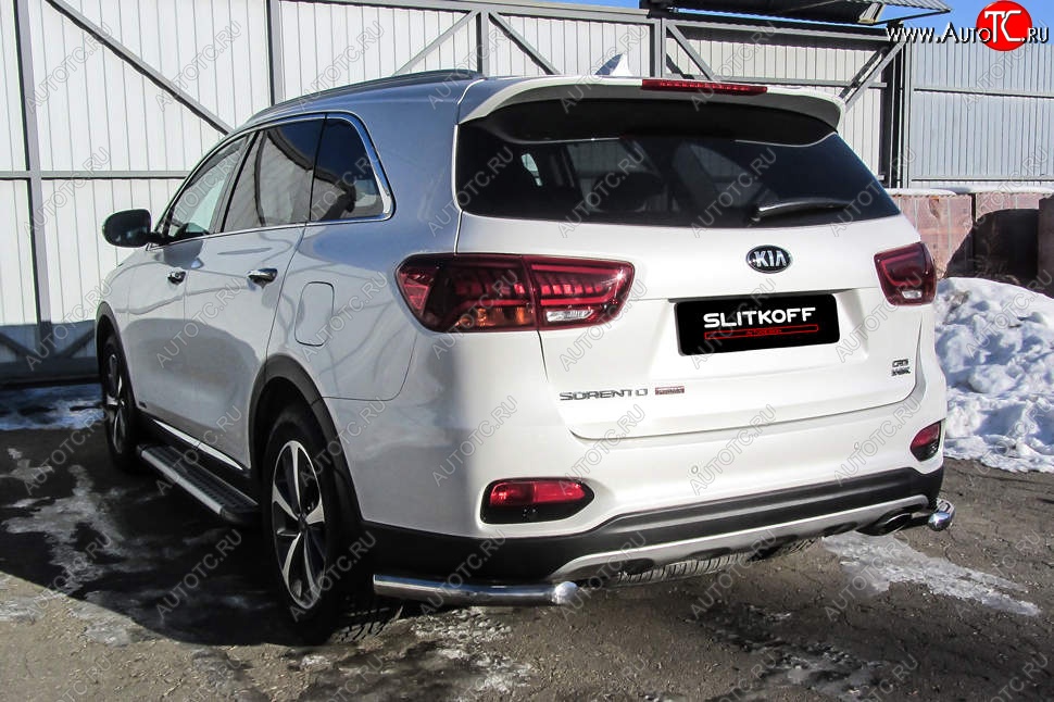 7 349 р. Защита заднего бампера Slitkoff (уголки, d57)  KIA Sorento  UM/Prime (2018-2020) рестайлинг (Нержавейка, Полированная)  с доставкой в г. Москва