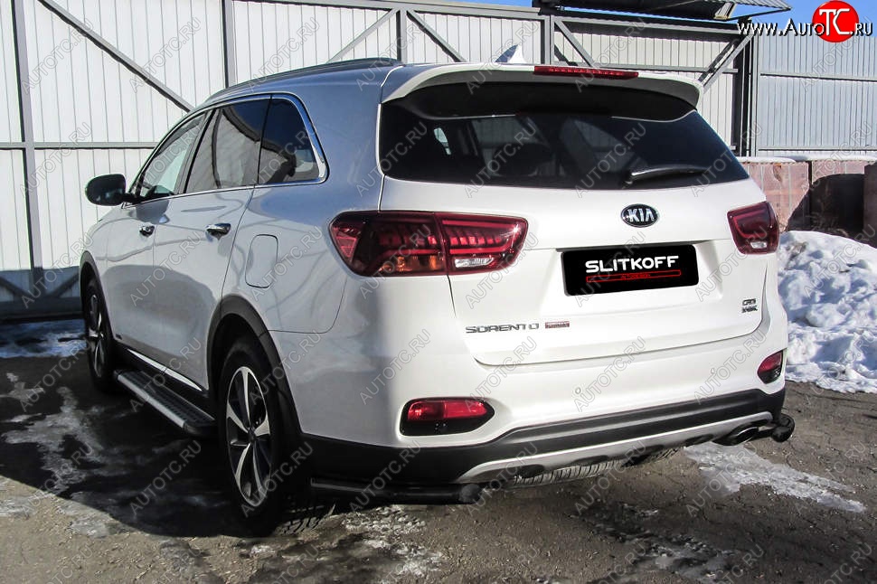 5 699 р. Защита заднего бампера Slitkoff (уголки, d57)  KIA Sorento  UM/Prime (2018-2020) рестайлинг (Сталь с полимерным покрытием. Цвет: чёрный)  с доставкой в г. Москва