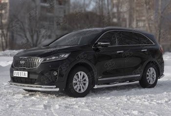 19 799 р. Защита переднего бампера (Ø 63/42 мм с углами, нержавейка) SLITKOFF  KIA Sorento  UM/Prime (2018-2020) рестайлинг  с доставкой в г. Москва. Увеличить фотографию 2