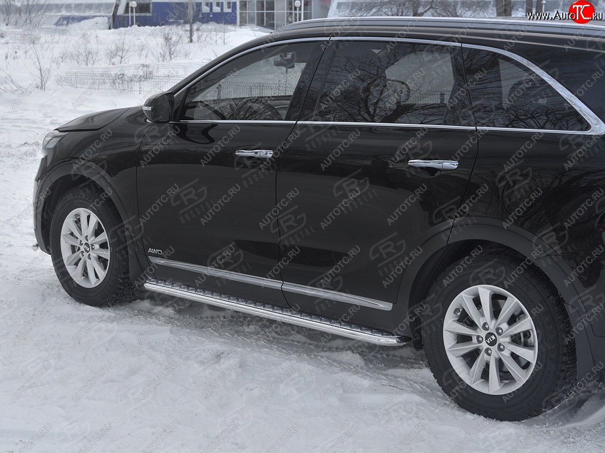 24 649 р. Порожки для ног SLITKOFF (Ø42 мм)  KIA Sorento  UM/Prime (2018-2020) рестайлинг (Лист алюминиевый, труба - нержавейка)  с доставкой в г. Москва