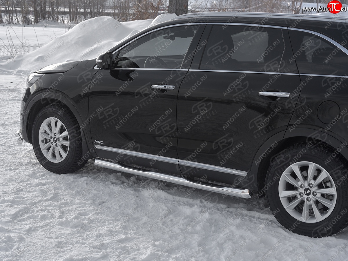 24 549 р. Защита порогов (Ø76 мм с проступью, нержавейка) SLITKOFF  KIA Sorento  UM/Prime (2018-2020) рестайлинг (Металлические торцы под 45°)  с доставкой в г. Москва