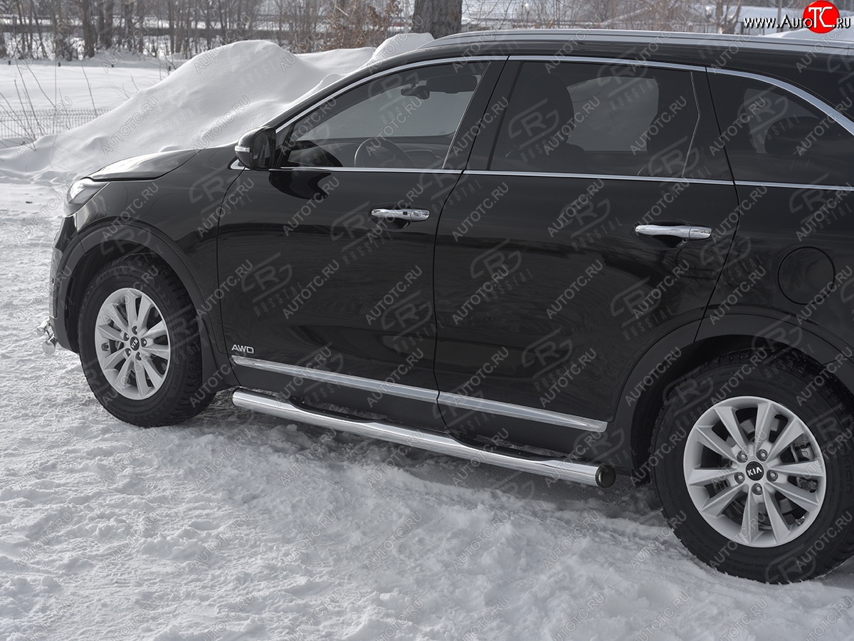 22 549 р. Защита порогов (Ø76 мм с проступью, нержавейка) SLITKOFF  KIA Sorento  UM/Prime (2018-2020) рестайлинг (С пластиковыми заглушками на торцах)  с доставкой в г. Москва