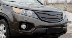 4 999 р. Решётка радиатора RA KIA Sorento XM дорестайлинг (2009-2012) (Глянец под окраску, с металлической сеткой, Неокрашенная)  с доставкой в г. Москва. Увеличить фотографию 2