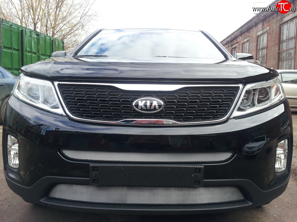 1 539 р. Нижняя сетка на бампер Russtal (хром)  KIA Sorento  XM (2012-2015) рестайлинг  с доставкой в г. Москва