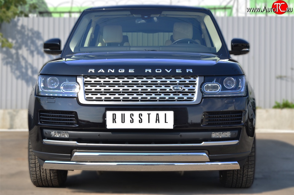 27 649 р. Защита переднего бампера (2 трубыØ75х42 мм, нержавейка) Russtal Land Rover Range Rover 4 L405 дорестайлинг (2012-2017)  с доставкой в г. Москва