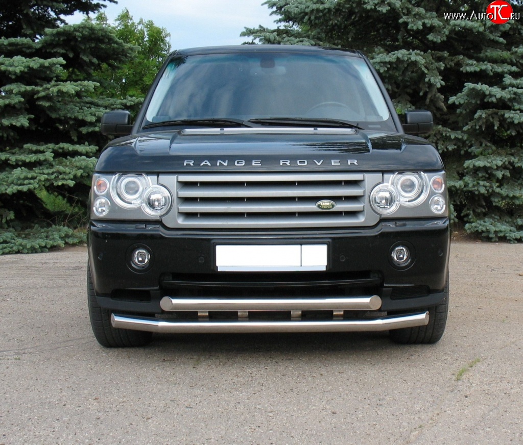 27 499 р. Защита переднего бампера (2 трубыØ76 мм, нержавейка) SLITKOFF  Land Rover Range Rover  3 L322 (2002-2006) дорестайлинг  с доставкой в г. Москва