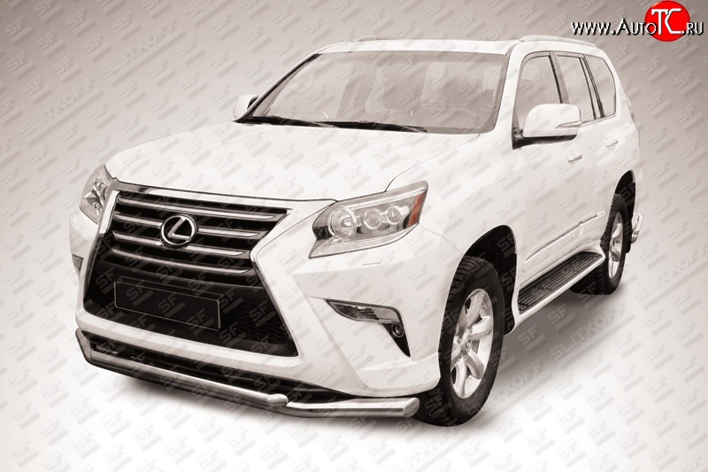 22 999 р. Двойная защита переднего бампера из труб диаметром 76 и 57 мм Slitkoff  Lexus GX460  J150 (2013-2022) 1-ый рестайлинг, 2-ой рестайлинг (Нержавейка, Полированная)  с доставкой в г. Москва