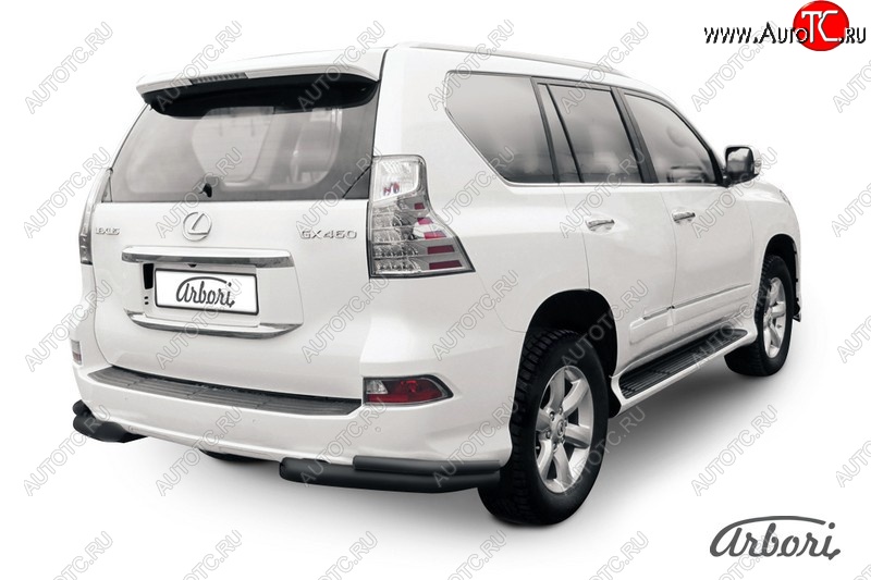 11 159 р. Защита заднего бампера Arbori (уголки, черная, 2 трубы d76 и 42 mm). Lexus GX460 J150 1-ый рестайлинг (2013-2019)  с доставкой в г. Москва