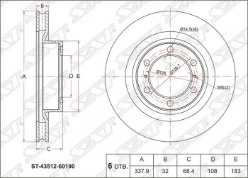 3 399 р. Диск тормозной SAT (передний, d 338) Lexus GX460 J150 1-ый рестайлинг (2013-2019)  с доставкой в г. Москва. Увеличить фотографию 1