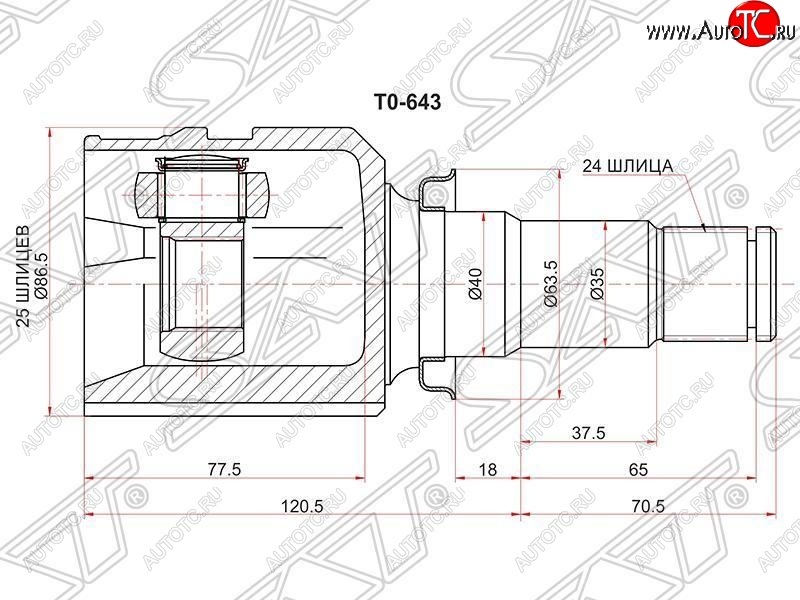 2 589 р. ШРУС SAT (внутренний правый, трипоид) Toyota Auris E150 хэтчбэк 5 дв. дорестайлинг (2006-2010)  с доставкой в г. Москва