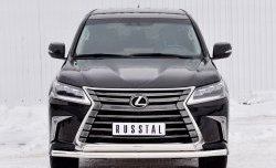 Защита переднего бампера (2 трубыØ63 и 75х42 мм, нержавейка) Russtal Lexus LX450d J200 2-ой рестайлинг (2015-2022)