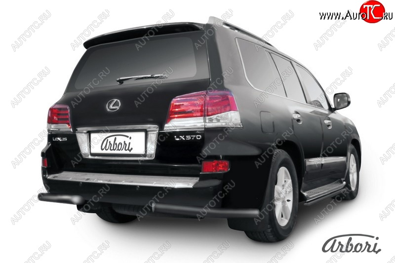 9 719 р. Защита заднего бампера Arbori (уголки, черная, 1 труба d76 mm). Lexus LX570 J200 1-ый рестайлинг (2012-2015)  с доставкой в г. Москва