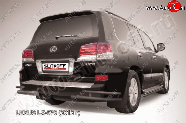 17 349 р. Защита заднего бампера из уголков d76+d42 Slitkoff (двойные) Lexus LX570 J200 1-ый рестайлинг (2012-2015) (Цвет: серебристый)  с доставкой в г. Москва