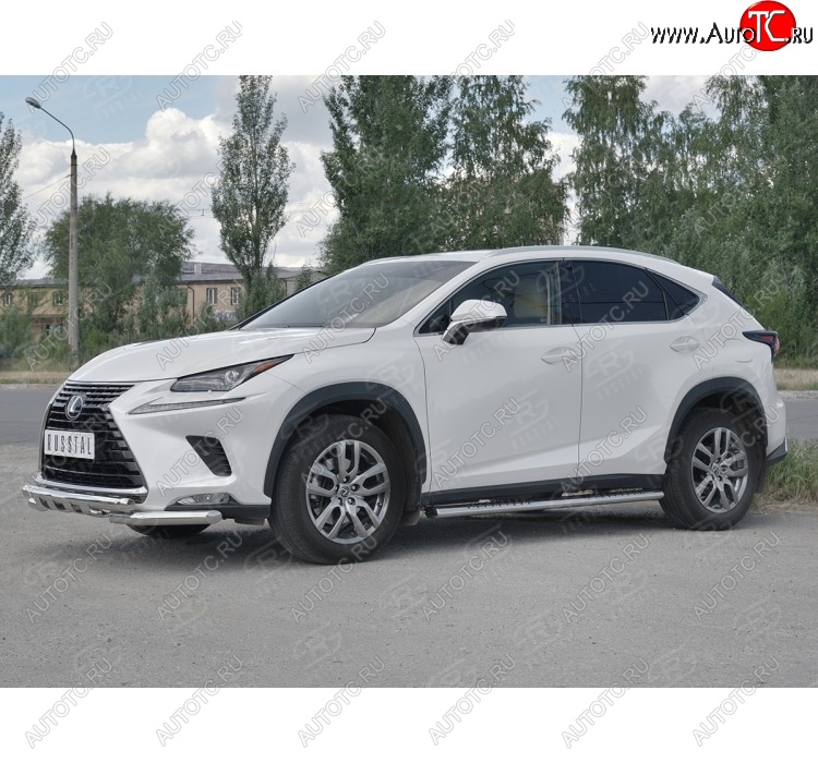 25 599 р. Защита переднего бампера (Ø63 мм с клыками, нержавейка) SLITKOFF Lexus NX300h Z10 дорестайлинг (2014-2017)  с доставкой в г. Москва