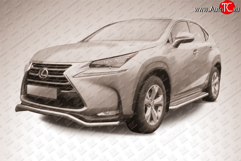 12 999 р. Фигурная защита переднего бампера диаметром 57 мм Slitkoff Lexus NX300h Z10 дорестайлинг (2014-2017) (Нержавейка, Полированная)  с доставкой в г. Москва