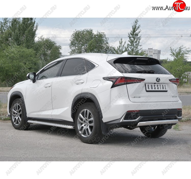 9 649 р. Защита заднего бампера (Ø75х42 мм, нержавейка) Russtal Lexus NX300h Z10 дорестайлинг (2014-2017)  с доставкой в г. Москва