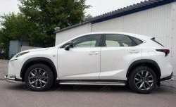 24 649 р. Порожки для ног (Ø42) SLITKOFF  Lexus NX200  Z10 (2014-2017) дорестайлинг (лист - алюминий, профиль - нержавейка)  с доставкой в г. Москва. Увеличить фотографию 2