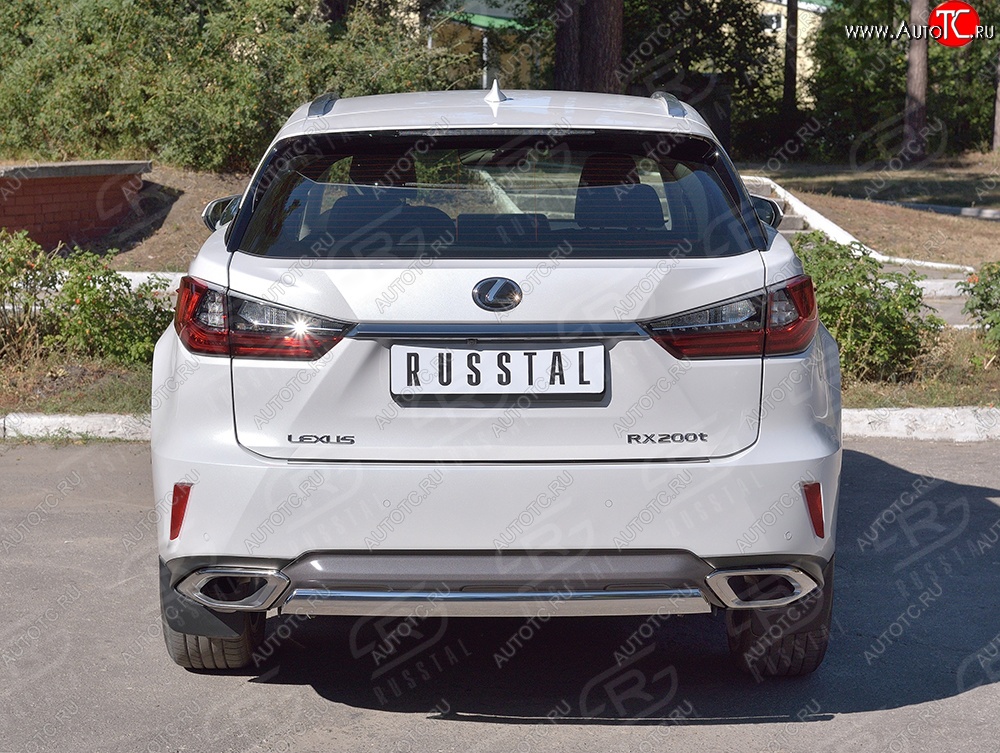 15 649 р. Защита заднего бампера (Ø75x42 мм, нержавейка) Russtal Lexus RX 200T AL20 дорестайлинг (2015-2017)  с доставкой в г. Москва