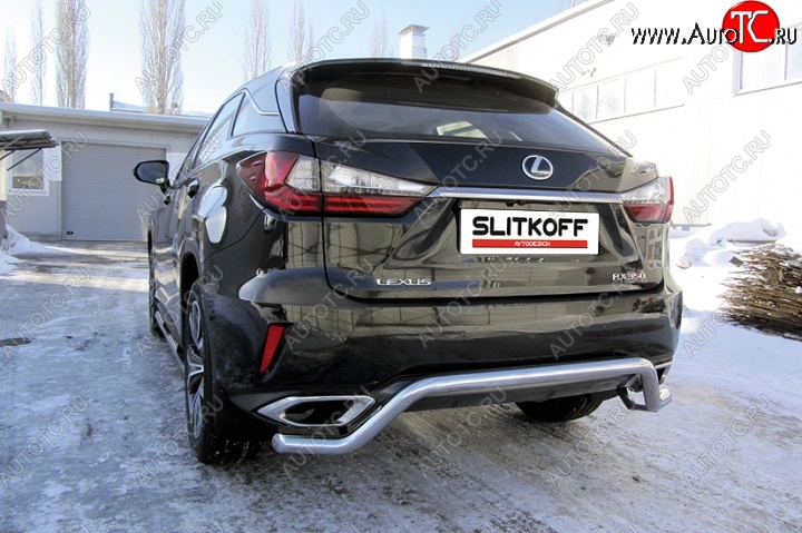 14 549 р. Защита заднего бампера из изогнутой трубы диаметром 57 мм Slitkoff Lexus RX350 AL20 дорестайлинг (2015-2019) (Нержавейка, Полированная)  с доставкой в г. Москва