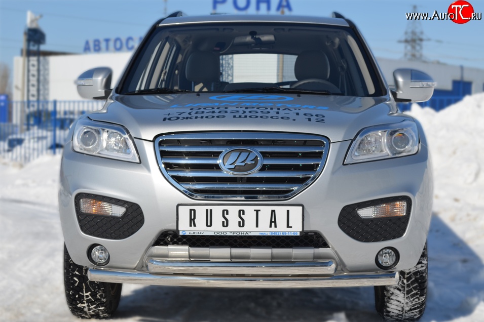 14 999 р. Защита переднего бампера (2 трубыØ63 мм, нержавейка) Russtal Lifan X60 дорестайлинг (2011-2015)  с доставкой в г. Москва