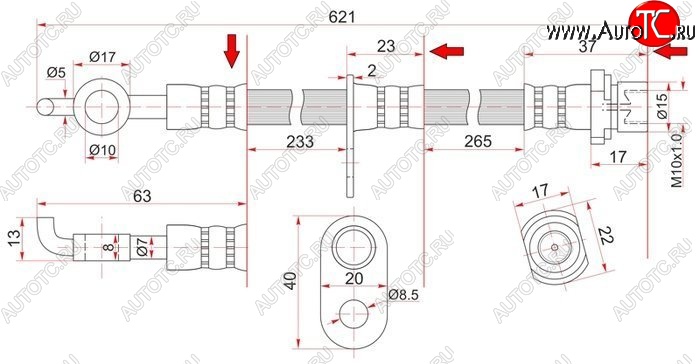 829 р. Тормозной шланг SAT (передний, правый, пр-во Таиланд) Lifan Solano  дорестайлинг (2010-2015)  с доставкой в г. Москва