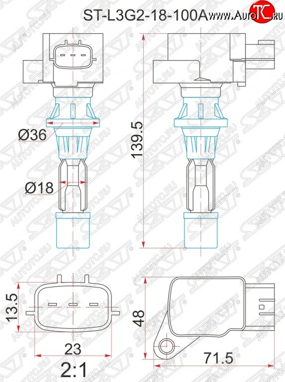 1 299 р. Катушка зажигания SAT (2.3 GG/GH/GY/LY3)  Mazda 3/Axela (BK), 6 (GG,  GG, GY,  GH,  GJ), Atenza (GG), MPV (LY)  с доставкой в г. Москва