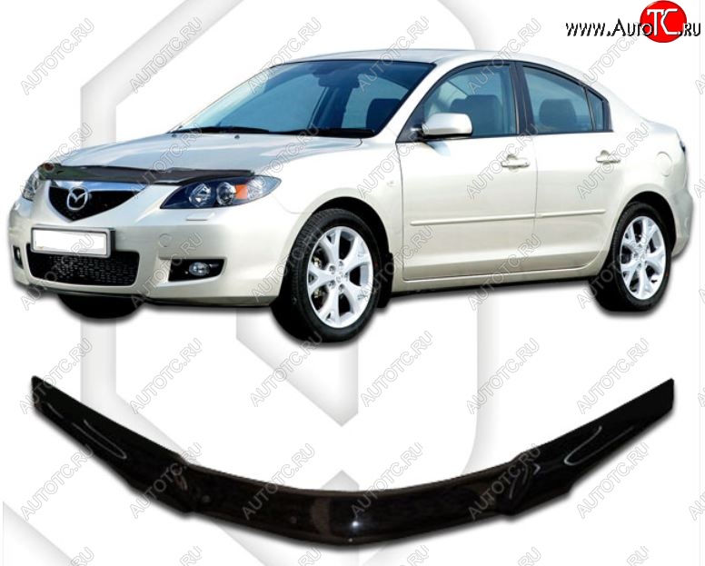 2 269 р. Дефлектор капота CA-Plastiс  Mazda 3/Axela  BK (2003-2009) дорестайлинг седан, рестайлинг седан (Classic черный, Без надписи)  с доставкой в г. Москва