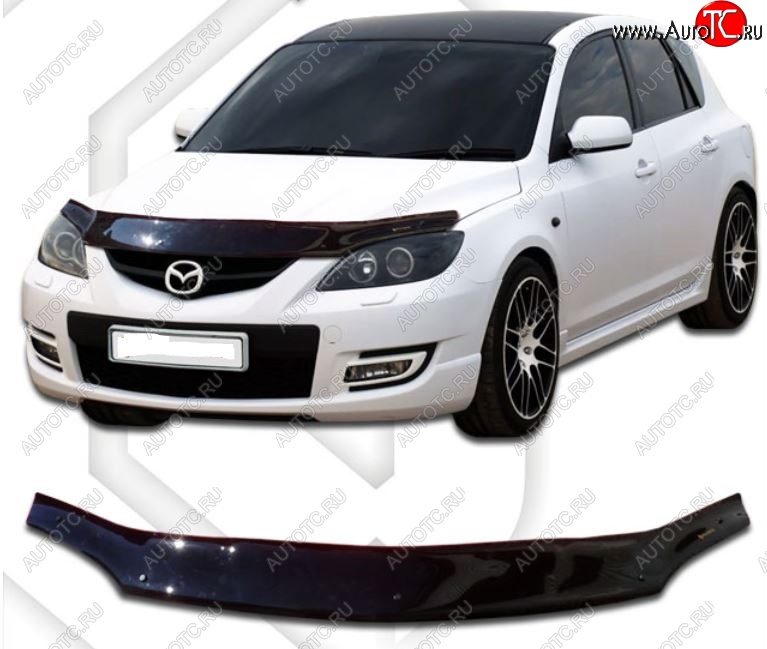 2 159 р. Дефлектор капота CA-Plastiс  Mazda Axela  MPS (2006-2009) (Classic черный, Без надписи)  с доставкой в г. Москва