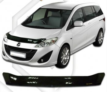 1 759 р. Дефлектор капота CA-Plastiс  Mazda 5 (2010-2015) (Classic черный, Без надписи)  с доставкой в г. Москва. Увеличить фотографию 1