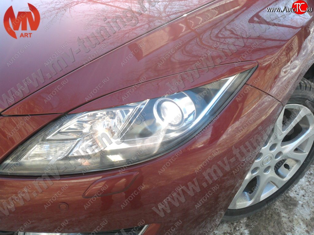 1 299 р. Реснички на фары (на фары без адаптивного света) MV-Tuning  Mazda 6  GH (2007-2012) дорестайлинг лифтбэк, дорестайлинг седан, дорестайлинг универсал, рестайлинг лифтбэк, рестайлинг седан, рестайлинг универсал (Неокрашенные)  с доставкой в г. Москва