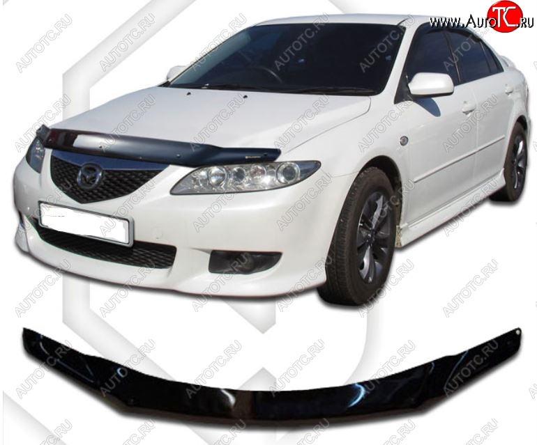 1 899 р. Дефлектор капота CA-Plastic  Mazda 6  GG (2002-2005) седан дорестайлинг (Classic черный, Без надписи)  с доставкой в г. Москва