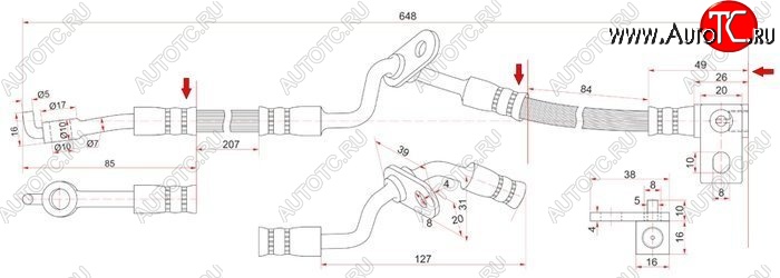 1 249 р. Тормозной шланг SAT (правый) Mazda 6 GG лифтбэк дорестайлинг (2002-2005)  с доставкой в г. Москва