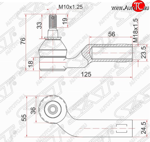 569 р. Правый наконечник рулевой тяги SAT Mazda 3/Axela BK дорестайлинг седан (2003-2006)  с доставкой в г. Москва