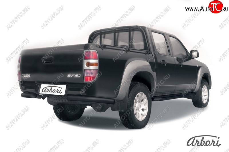 6 569 р. Защита заднего бампера Arbori (уголки, черная, 1 труба d76 mm). Mazda BT-50 (2006-2011)  с доставкой в г. Москва