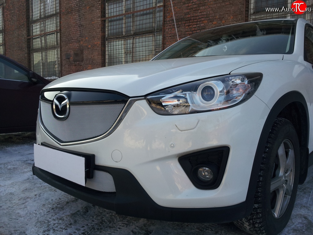 2 399 р. Нижняя сетка на бампер Russtal (хром) Mazda CX-5 KE дорестайлинг (2011-2014)  с доставкой в г. Москва