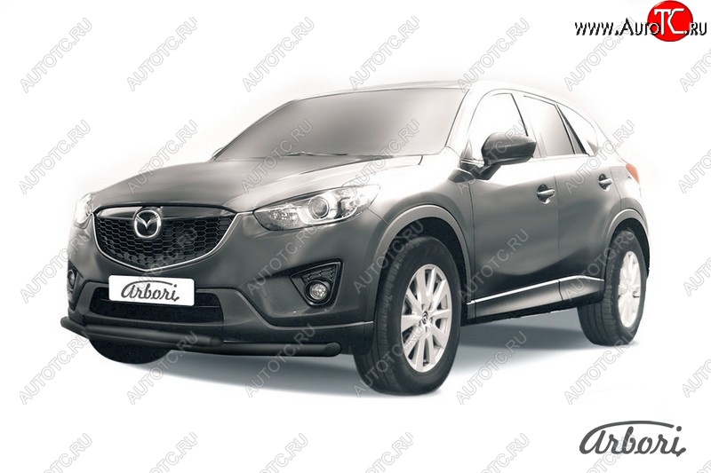 7 919 р. Защита переднего бампера Arbori (черная, 2 трубы d57 и 42 mm) Mazda CX-5 KE дорестайлинг (2011-2014)  с доставкой в г. Москва