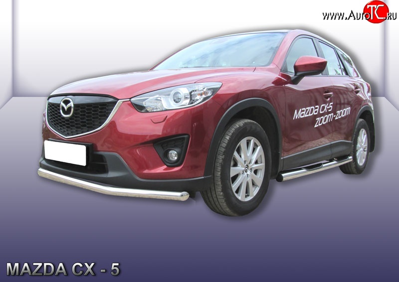 14 999 р. Одинарная защита переднего бампера из трубы диаметром 57 мм Slitkoff Mazda CX-5 KE дорестайлинг (2011-2014) (Нержавейка, Полированная)  с доставкой в г. Москва