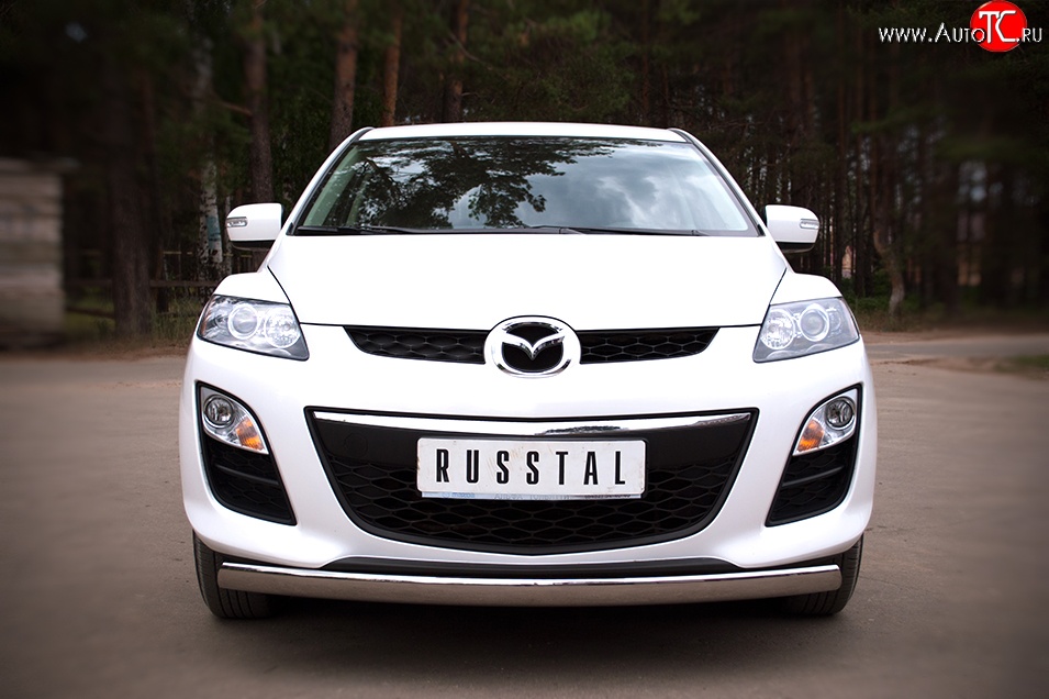 17 799 р. Защита переднего бампера (Ø75х42 мм, нержавейка) Russtal Mazda CX-7 ER рестайлинг (2010-2012)  с доставкой в г. Москва