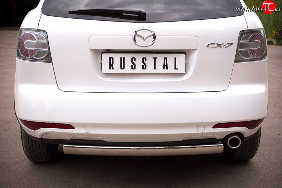 18 549 р. Защита заднего бампера (Ø75x42 мм, нержавейка) Russtal Mazda CX-7 ER рестайлинг (2010-2012)  с доставкой в г. Москва