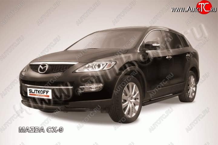 10 299 р. защита переднего бампера Slitkoff  Mazda CX-9  TB (2007-2012) дорестайлинг, 1-ый рестайлинг (Цвет: серебристый)  с доставкой в г. Москва